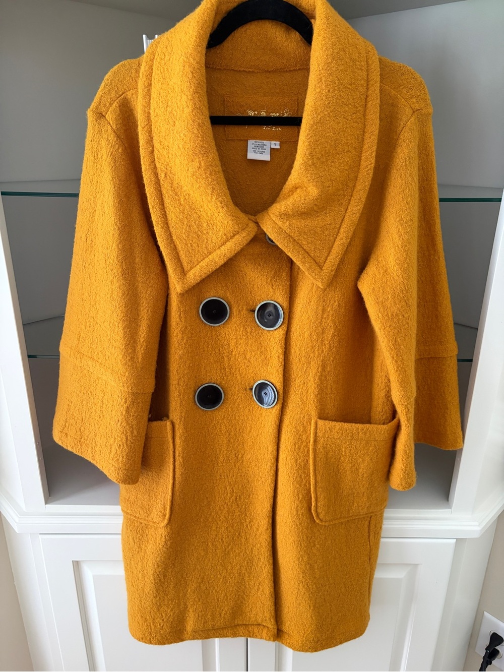 Wool-Blend Mustard Yellow Double-Breasted Women’s Coat